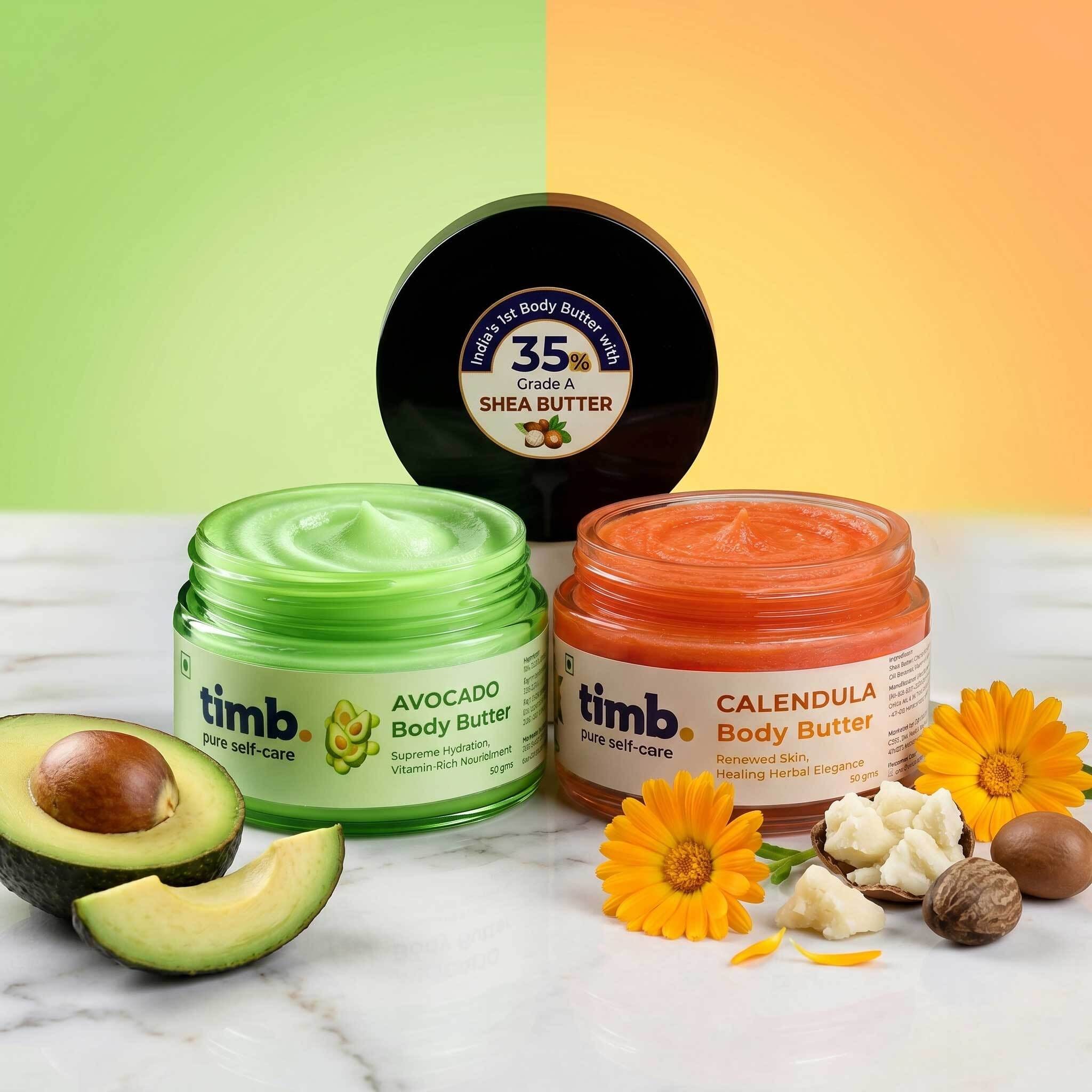 Avocado & Calendula Body Butter Duo with 35% Grade A Shea Butter | Deep Moisture | 50gm Each